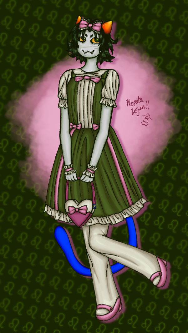 A drawing of Nepeta, who is posing with one of her legs lifted up and her tail curling behind her.